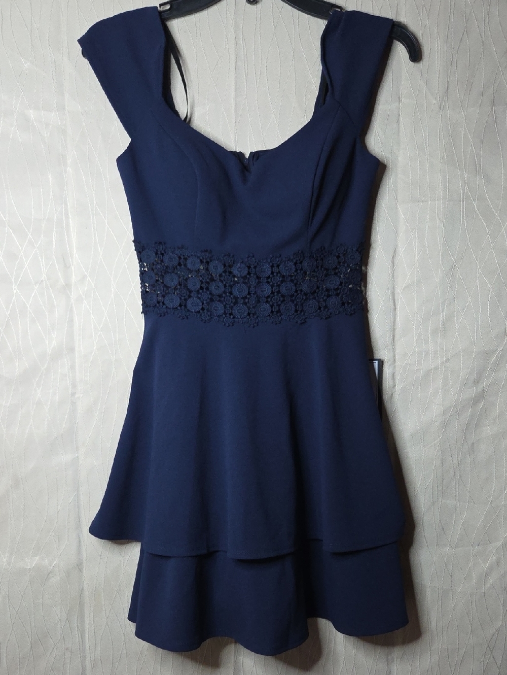 B Darlin Navy Floral Lace-Waist Fit & Flare Mini Dress